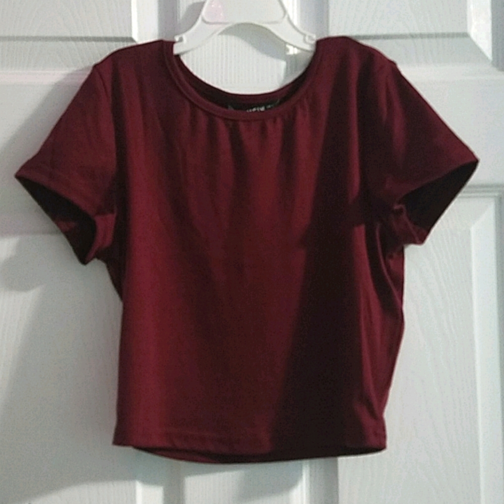 Shein Burgundy Fitted Cropped Tee